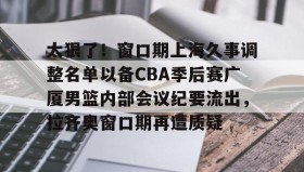 abg欧博官网- 太狠了！窗口期上海久事调整名单以备CBA季后赛广厦男篮内部会议纪要流出，拉齐奥窗口期再遭质疑